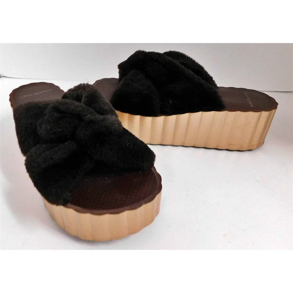 Tory Burch Brown Faux Fur Strappy Platform‎ Slides 9 M